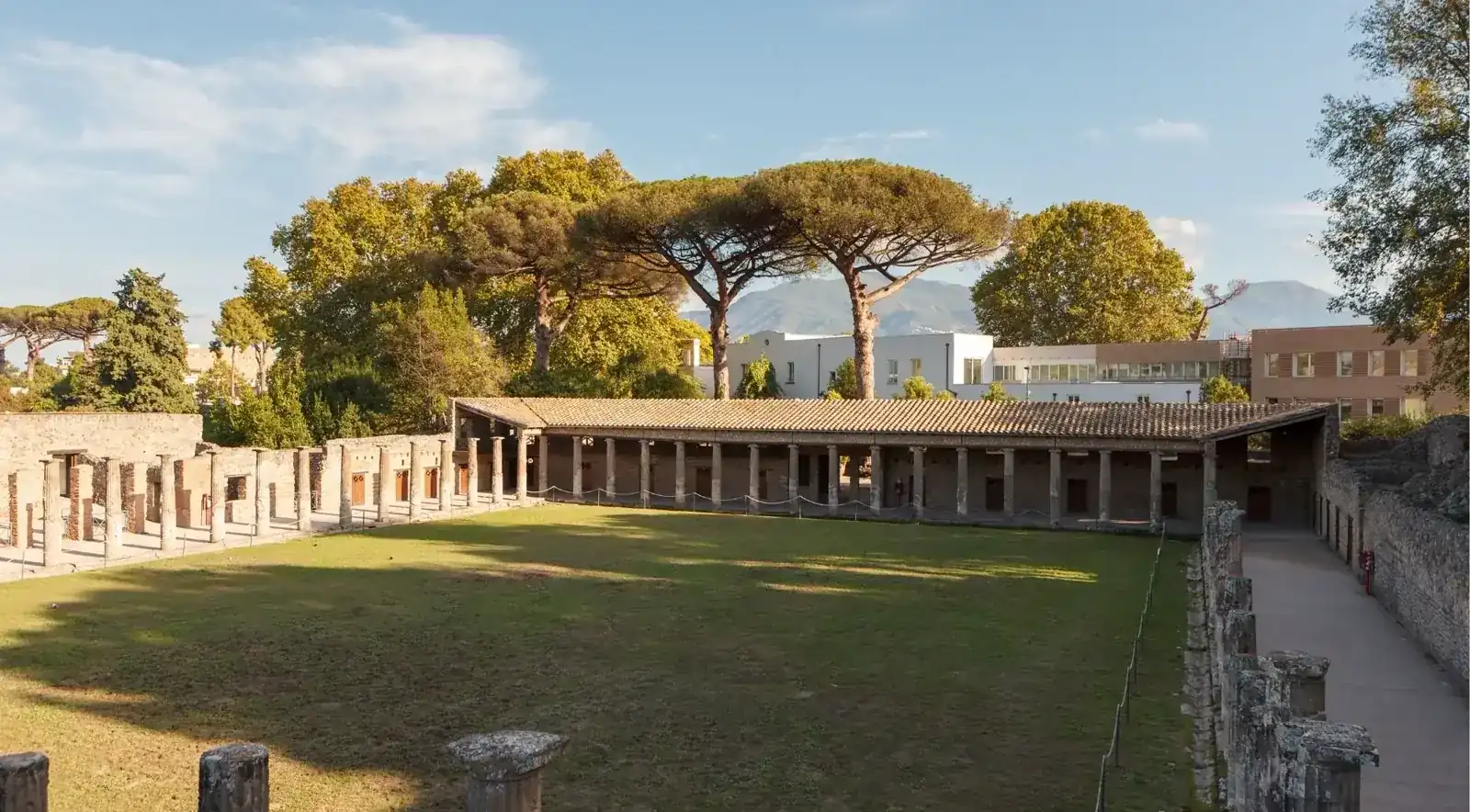 Columns and remains around the Forum Baths at Pompeii